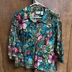 Chico's Vibrant Floral Blouse - Pink, Blue, Green